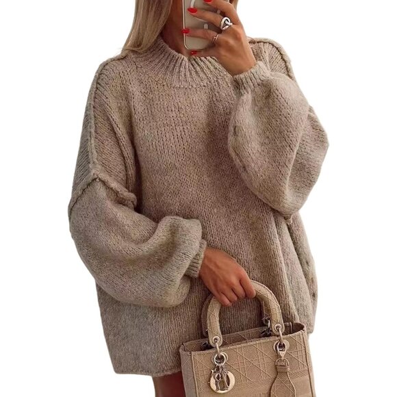 Sweaters - Women’s Oversized Fuzzy Fall Sweater Crewneck Long Sleeve Pullover